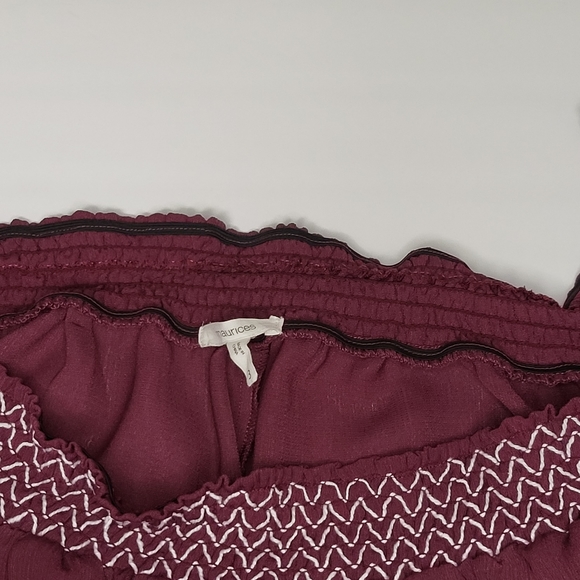 Maurices Womens Ruffled Red Pink Off Shoulder Blouse Shirt - Picture 4 of 4